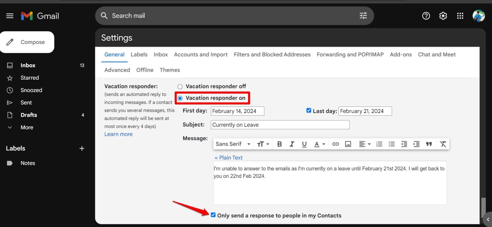 How to Setup and Use Vacation Responder in Gmail 3 set up vacation responder on Gmail web