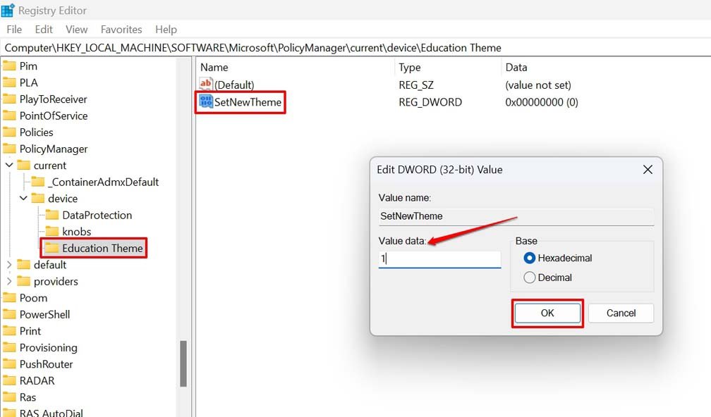 How to Enable Windows 11 Education Themes? 8 set value data for Education theme