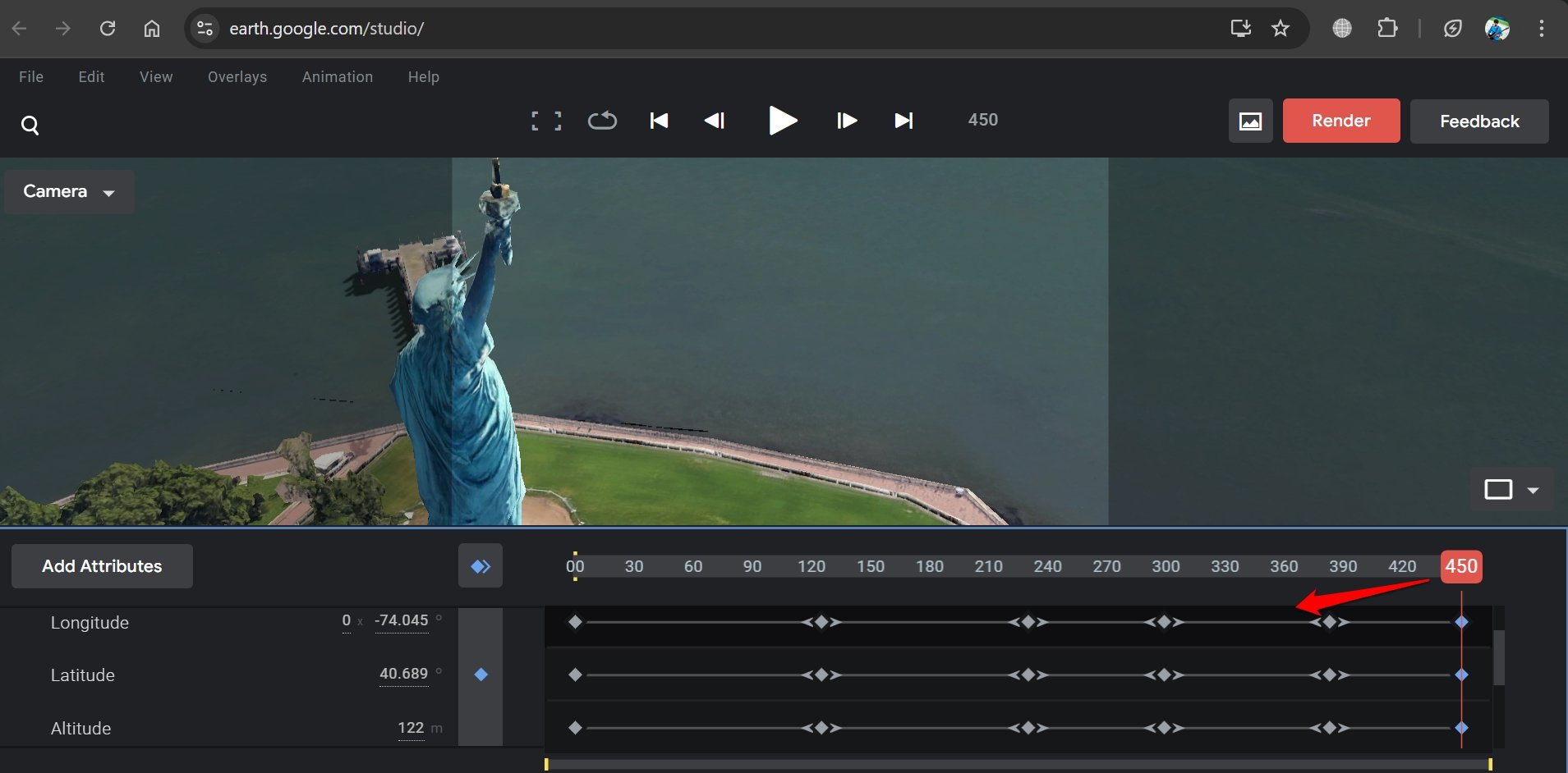 How to Create Fake Drone Shots Using Google Earth Studio? 20 setting frames and camera movement in Google Earth Studio