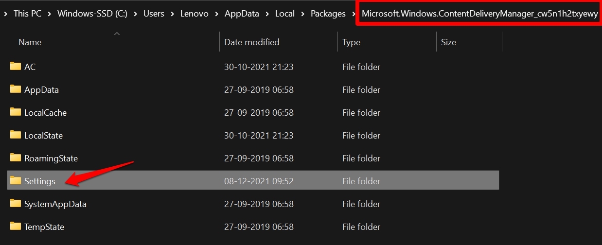 settings folder