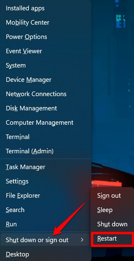 shortcut to restart Windows 11