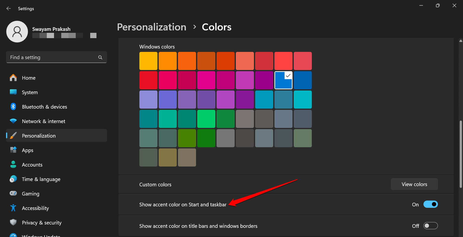 How to Change Color of Taskbar on Windows 11 5 show accent color on start and taskbar
