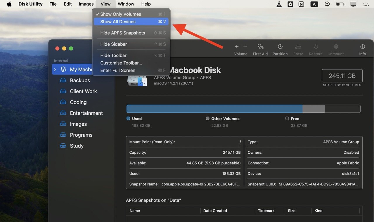 How to Format a Drive With GUID on Mac 3 Click Show All Devices