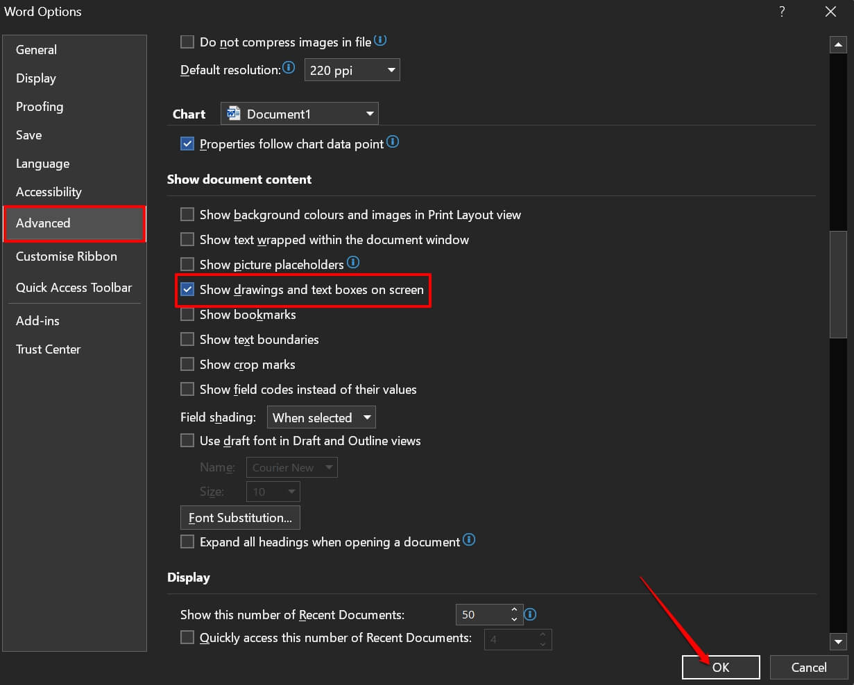 How to Fix ‘This Image Cannot Currently Be Displayed’ Error in Microsoft Word? 7 show drawings and text boxes on screen