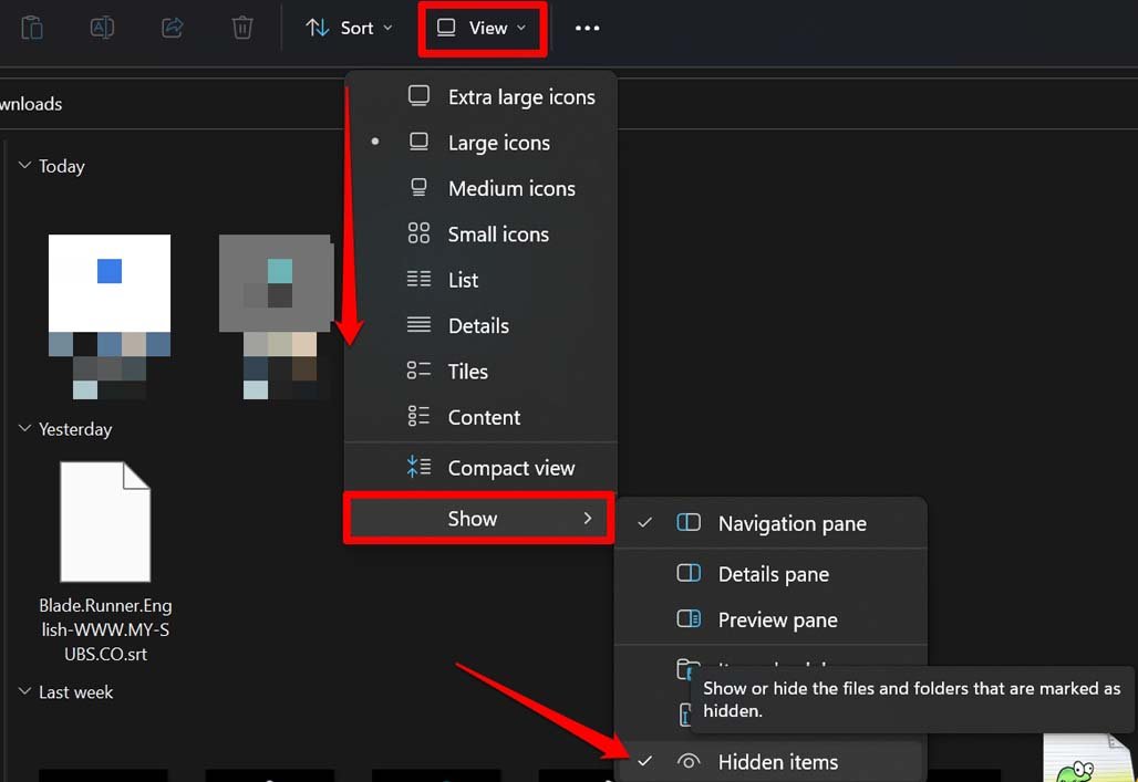 Best Ways to Clear Windows Defender Protection History on Windows 11 7 show hidden items on File Explorer