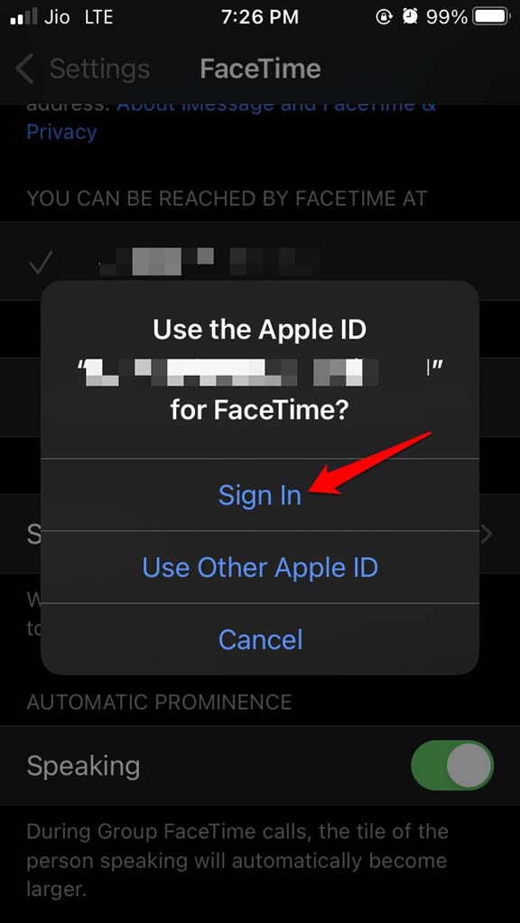 sign in to Facetime with Apple ID