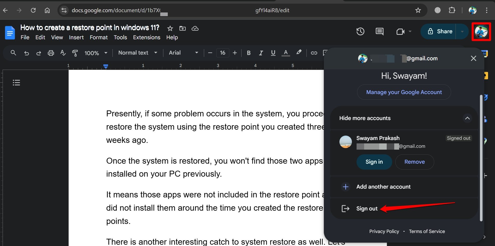 How to Fix Grammarly is Not Working in Google Docs 14 sign out of Google Docs