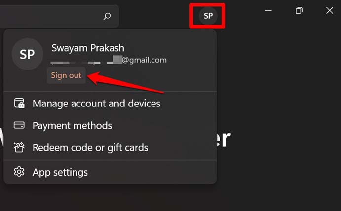 How to Fix Microsoft Store Stuck Installing Apps on Windows 11? 2 sign out of Microsoft Store app