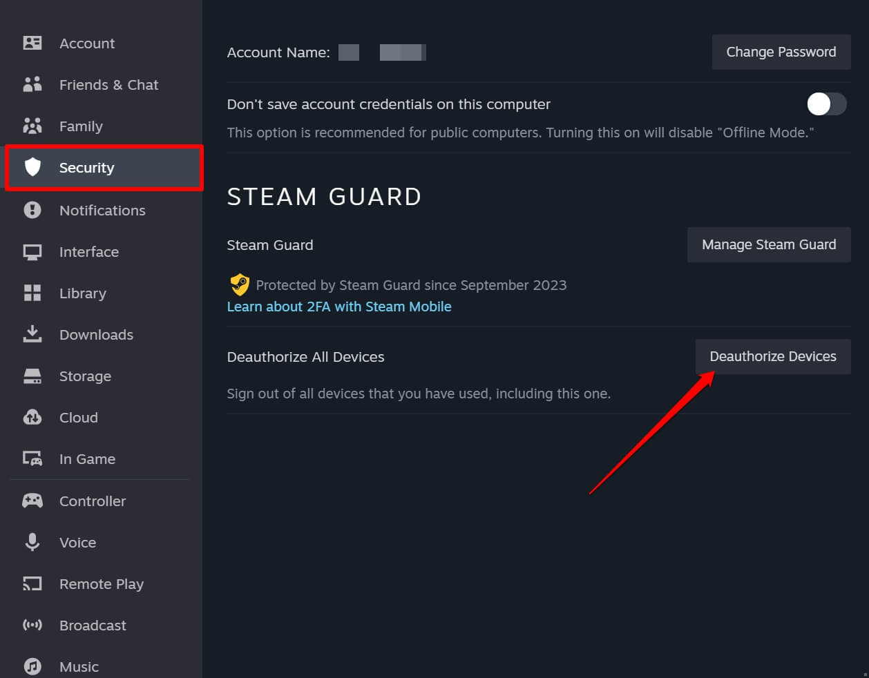 sign out of all devices from Steam 
