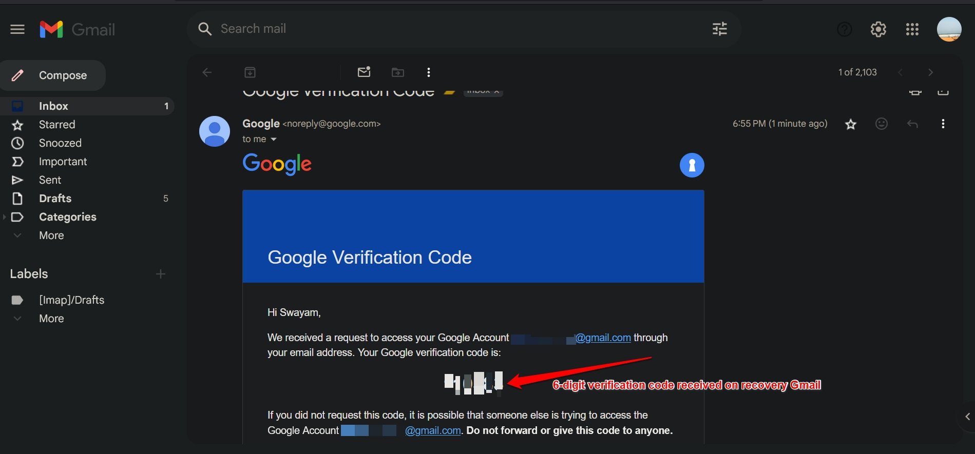 How to Login to Google Account if Phone is Lost with 2FA Authentication 4 six digit verification code received on recovery Gmail