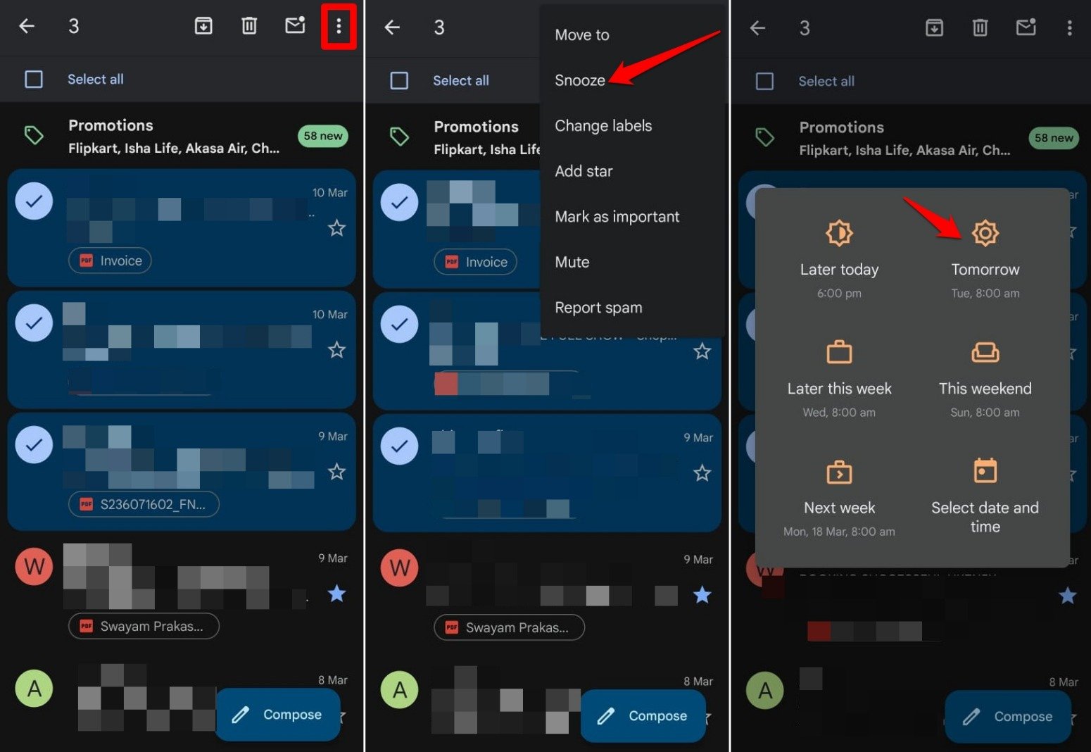 snooze emails in Gmail app