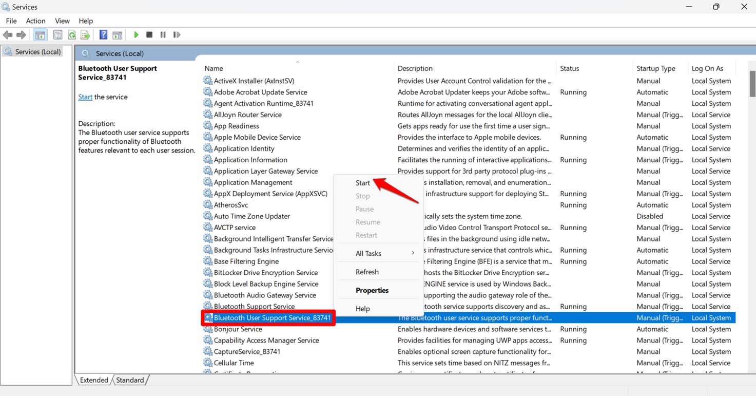 How to Fix Nearby Sharing Not Working on Windows 11? 6 start Bluetooth user support service