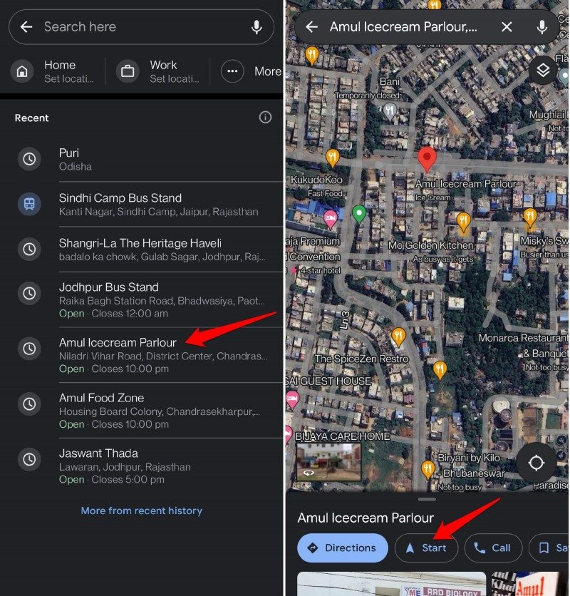 start navigating on Google Maps