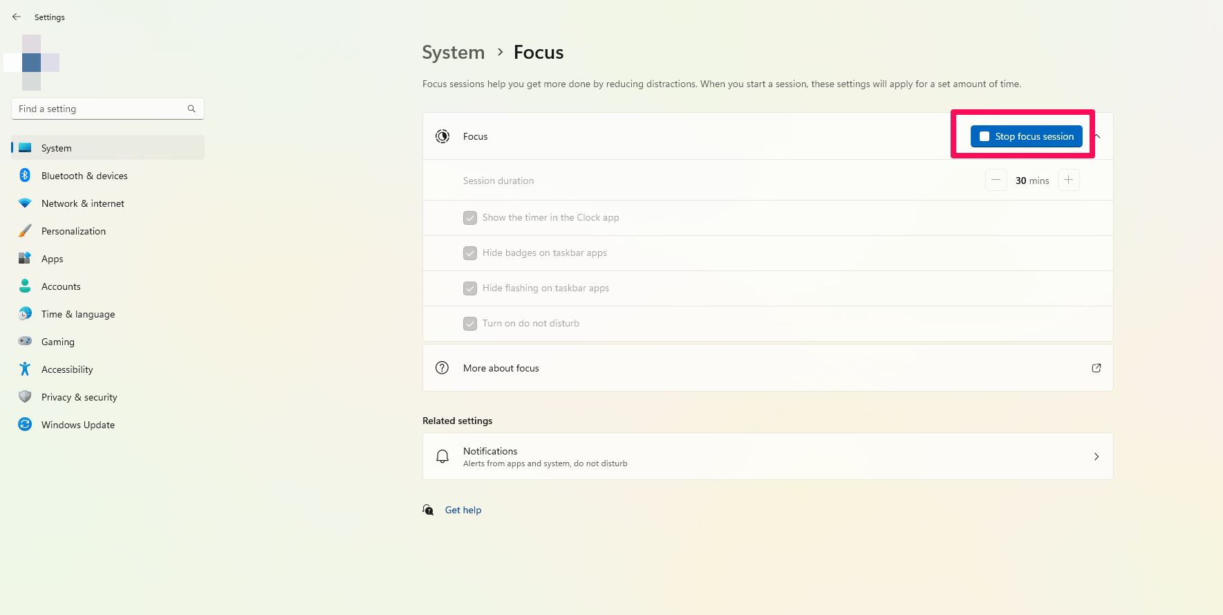 Turn off Focus Assist