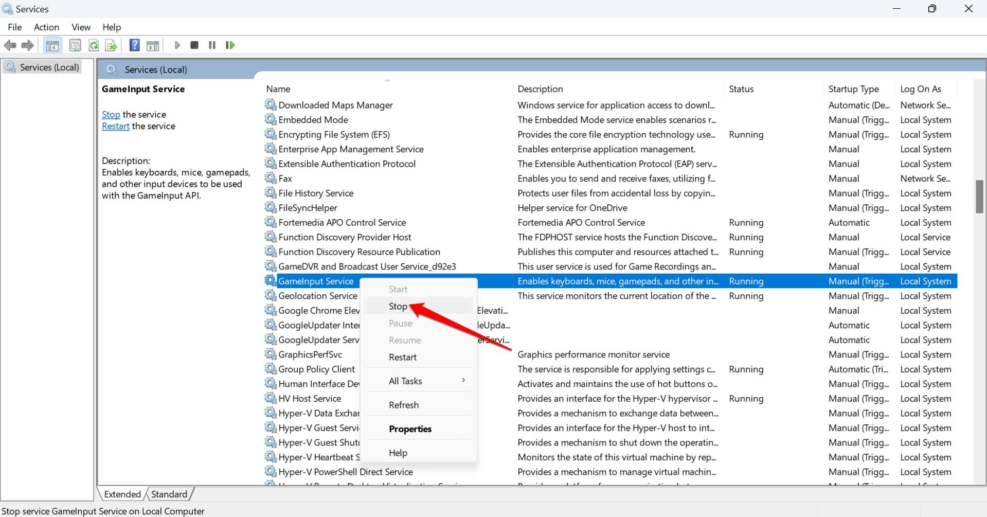 How to Fix Microsoft GameInput Service Not Working on Windows 11 3 stop the GameInput service on Windows 11