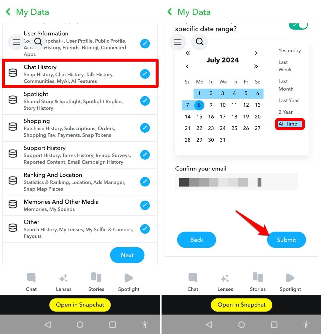 How to Recover Deleted Snapchat Messages? 7 submit request for Snapchat user data
