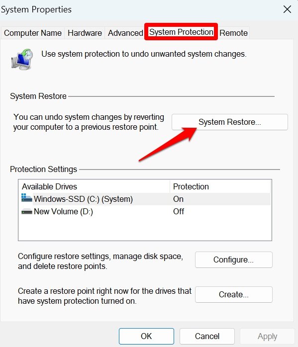 system restore in Windows 11