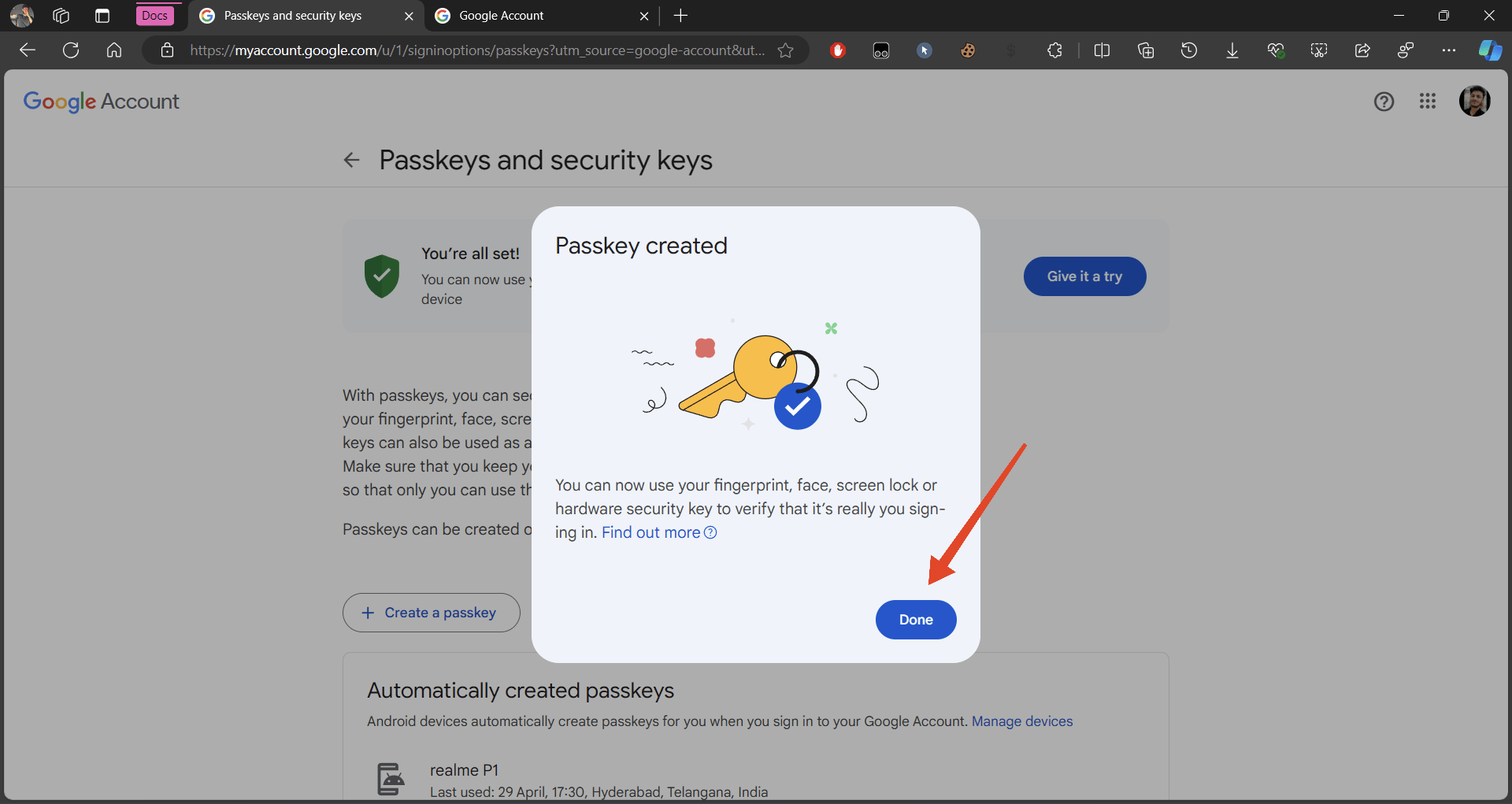 Passkeys on Windows 11: Create, Manage, Use and Delete 6 tap done to confirm