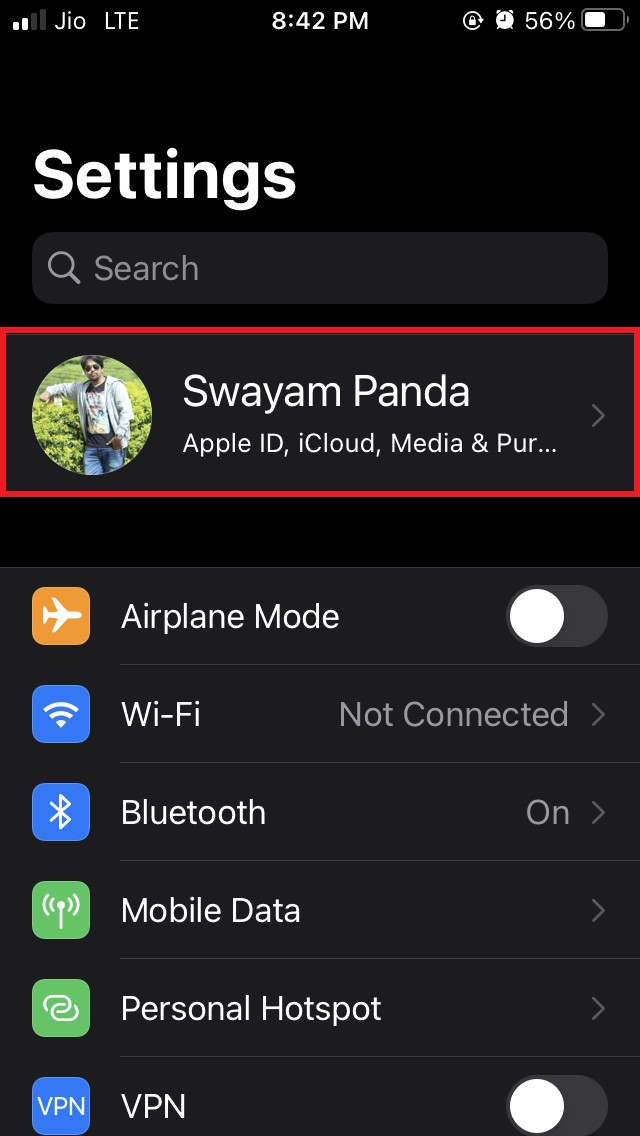 How To Fix App Not Available Error on App Store in iPhone? 6 tap on Apple ID profile