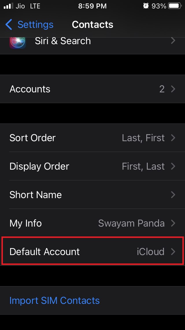 How to Fix Google Contacts Not Syncing with iPhone 24 tap on Default account