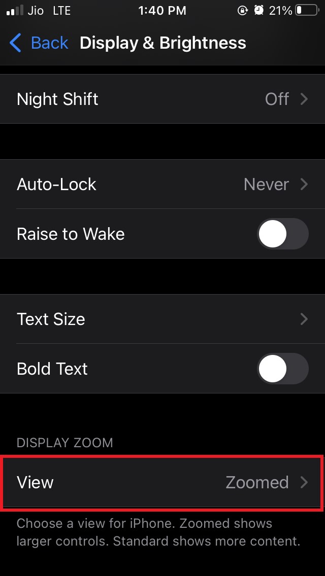 How to Fix Auto Rotate Not Working in iPhone? 7 tap on Display zoom View