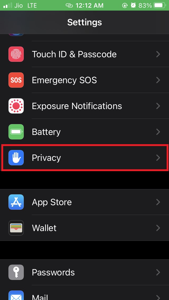 How to Fix Apple Maps Not Working on iPhone? 5 tap on Privacy