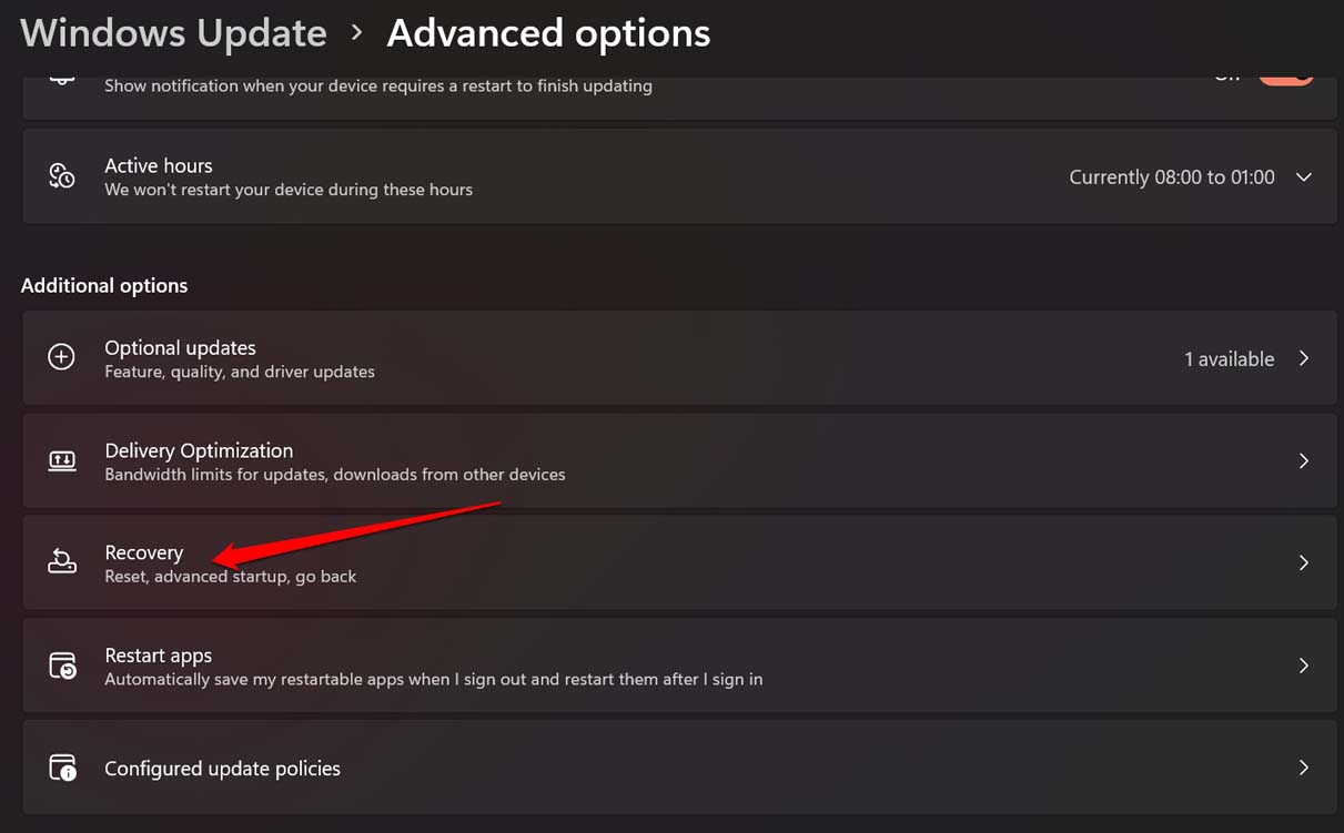 Fix: Service Host SysMain High disk Usage in Windows 11 16 tap on Recovery
