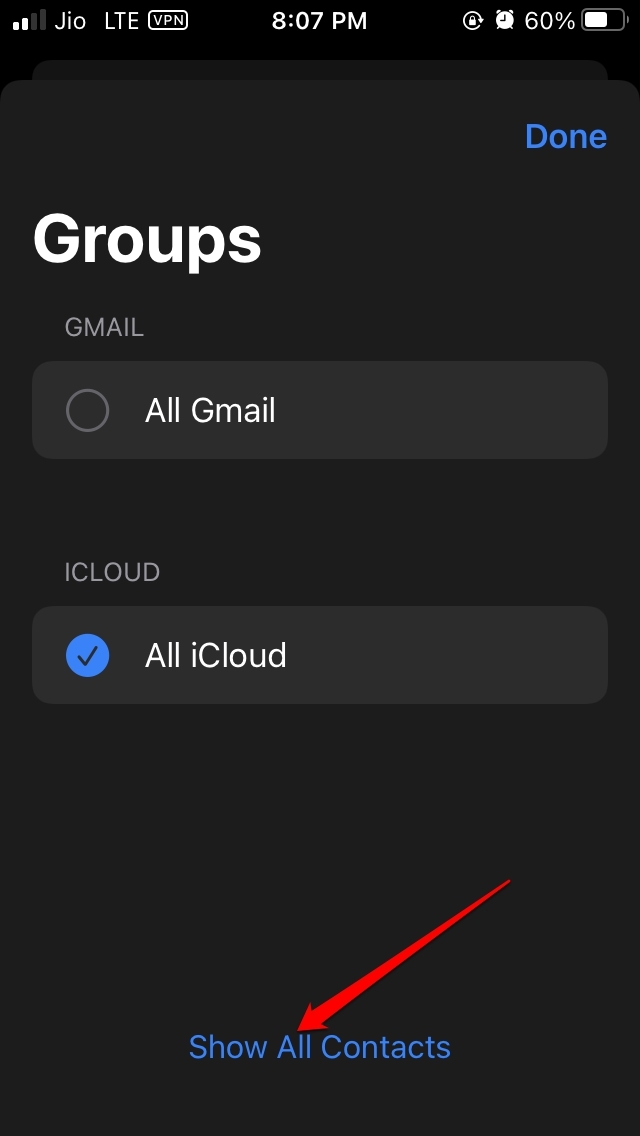 tap on Show All Contacts