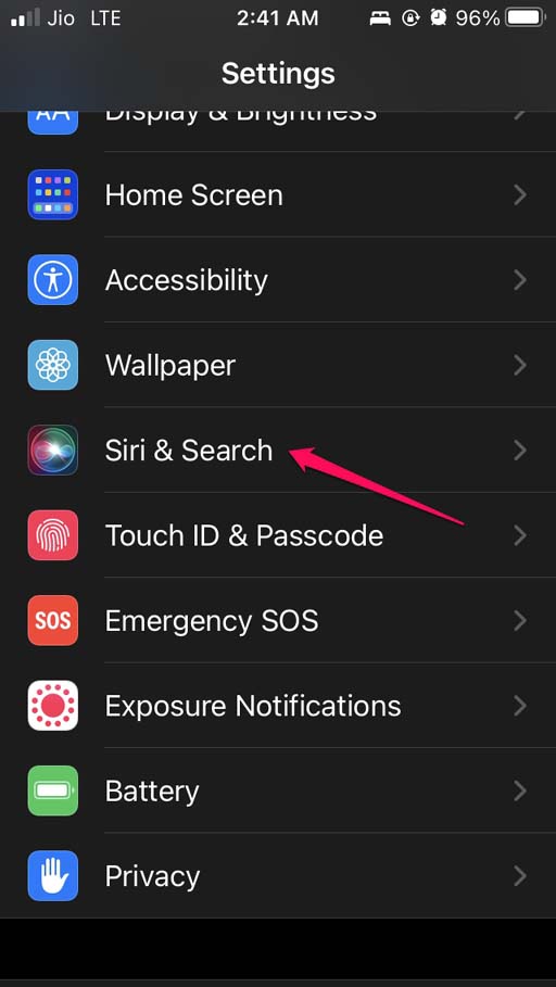 tap on Siri and Search