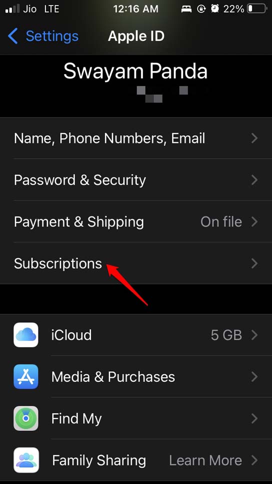 tap on Subscriptions