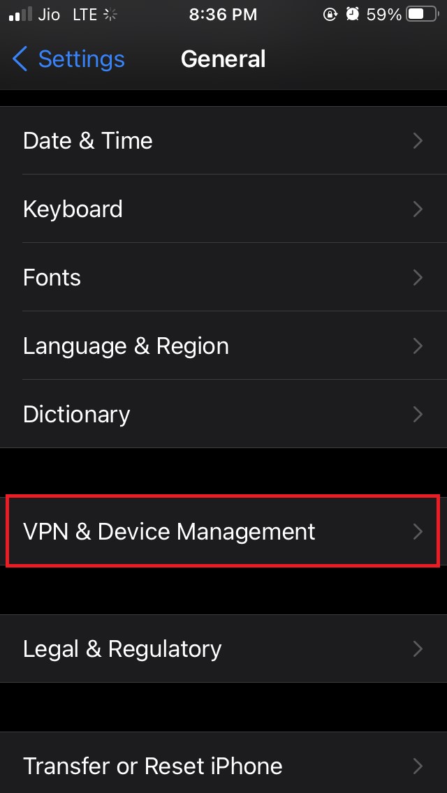 How To Fix App Not Available Error on App Store in iPhone? 3 tap on VPN and device management