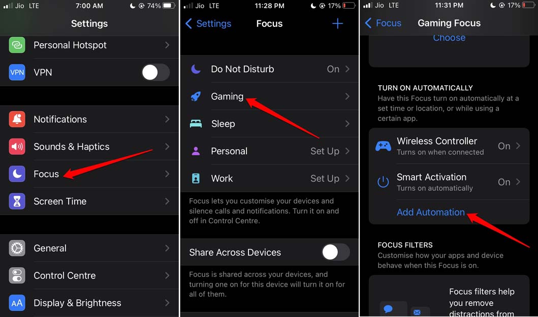 How to Use Focus Mode While Playing Games on iOS 16? 6 tap on add automation