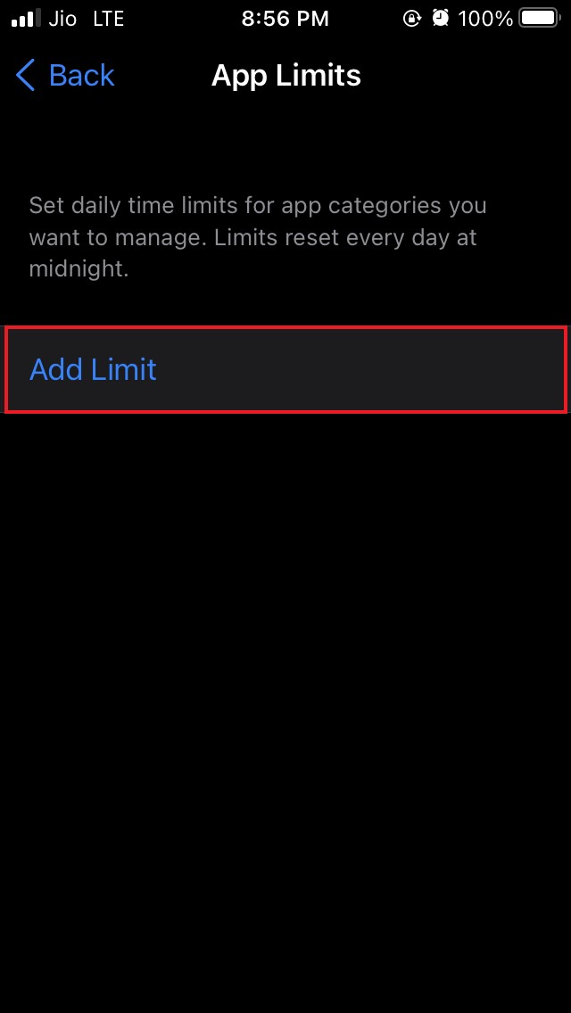 tap on Add Limit under App Limits