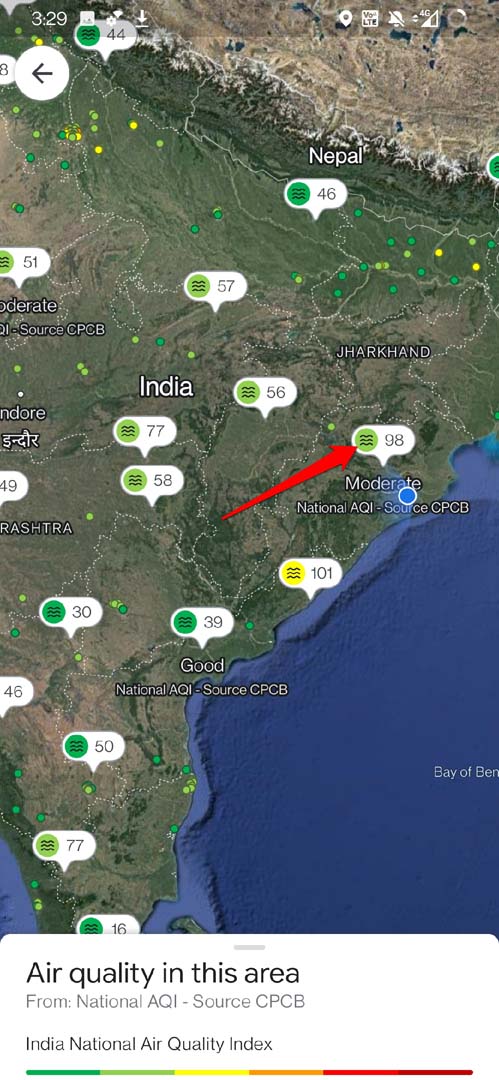 tap on air quality index icon Google Maps