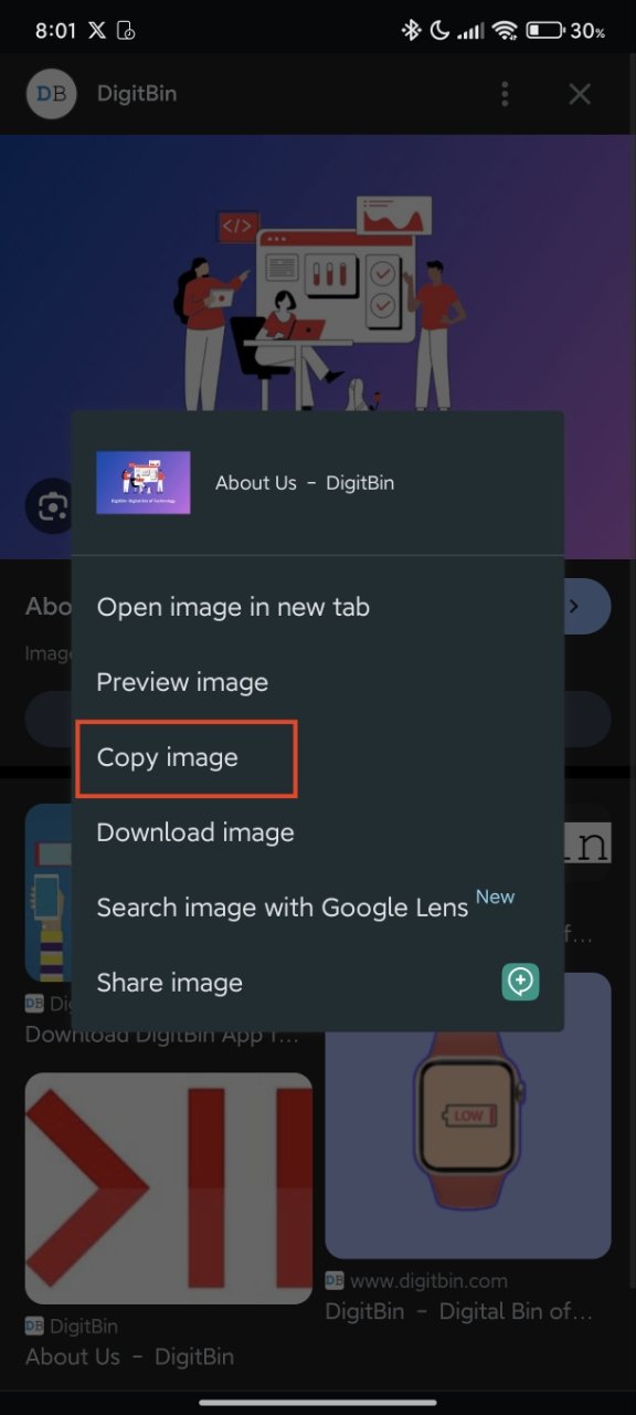 How to Copy and Paste Photos on Android 10 tap on copy image in Chrome