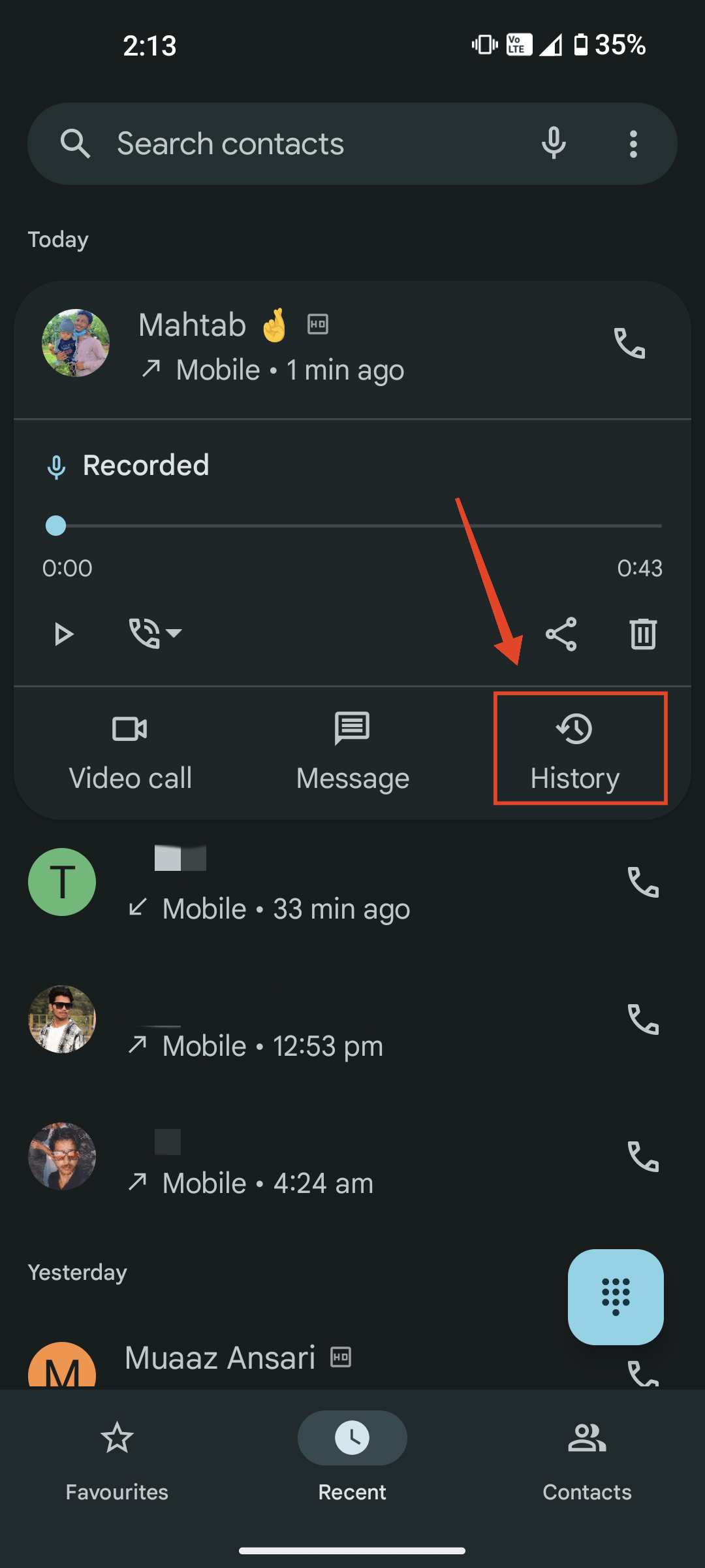 How to Record Calls on Nothing Phone 18 tap on history