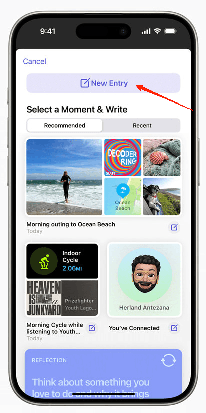 How to Use the Journal App on iPhone 4 tap on the New Entry option or simply select from one of the suggestions.