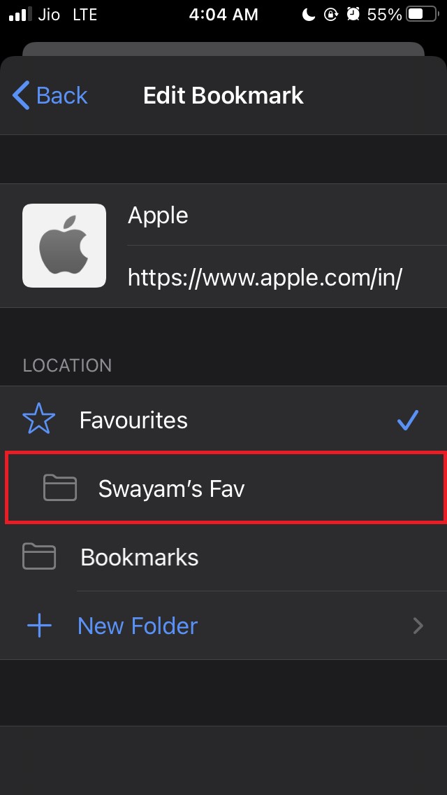 tap on the custom Favorites folder