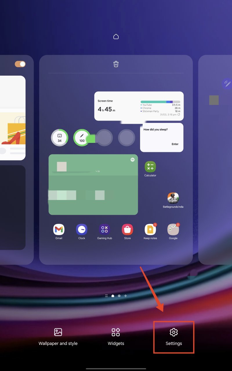tap settings to enter home screen settings