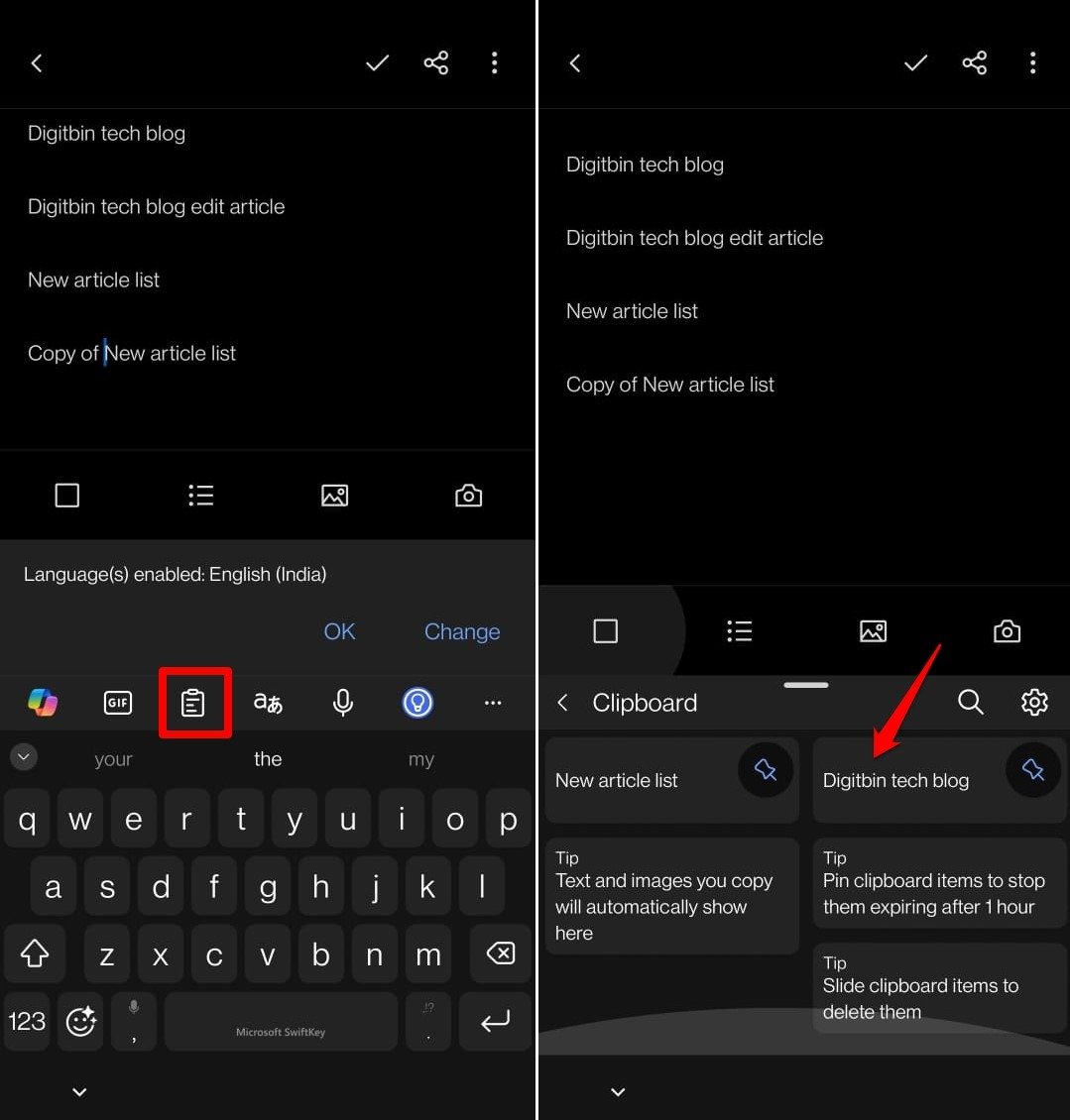 tap the clipboard icon Swiftkey
