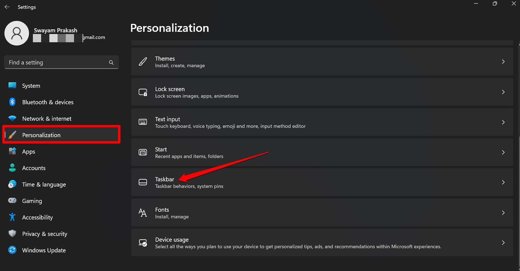 taskbar settings Windows OS