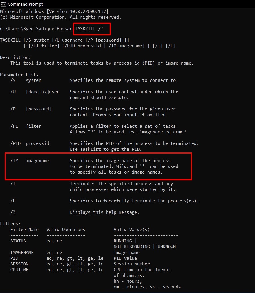 taskkill command in windows 11