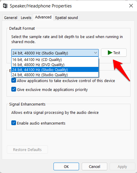 5+ Ways to Fix the Audio Issues in Windows 11 6 test audio bit rates windows 11