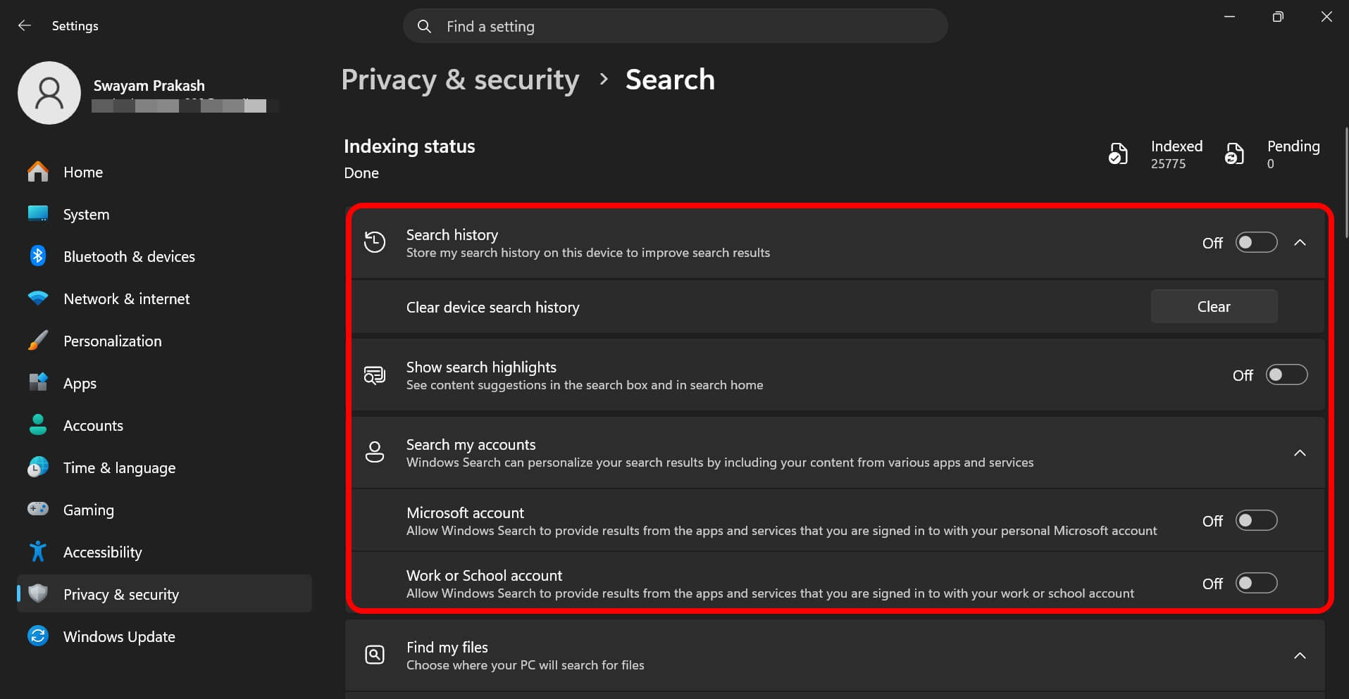 Every Windows 11 setting I turned off after a fresh install in 2026 4 turn off all search history in windows 11