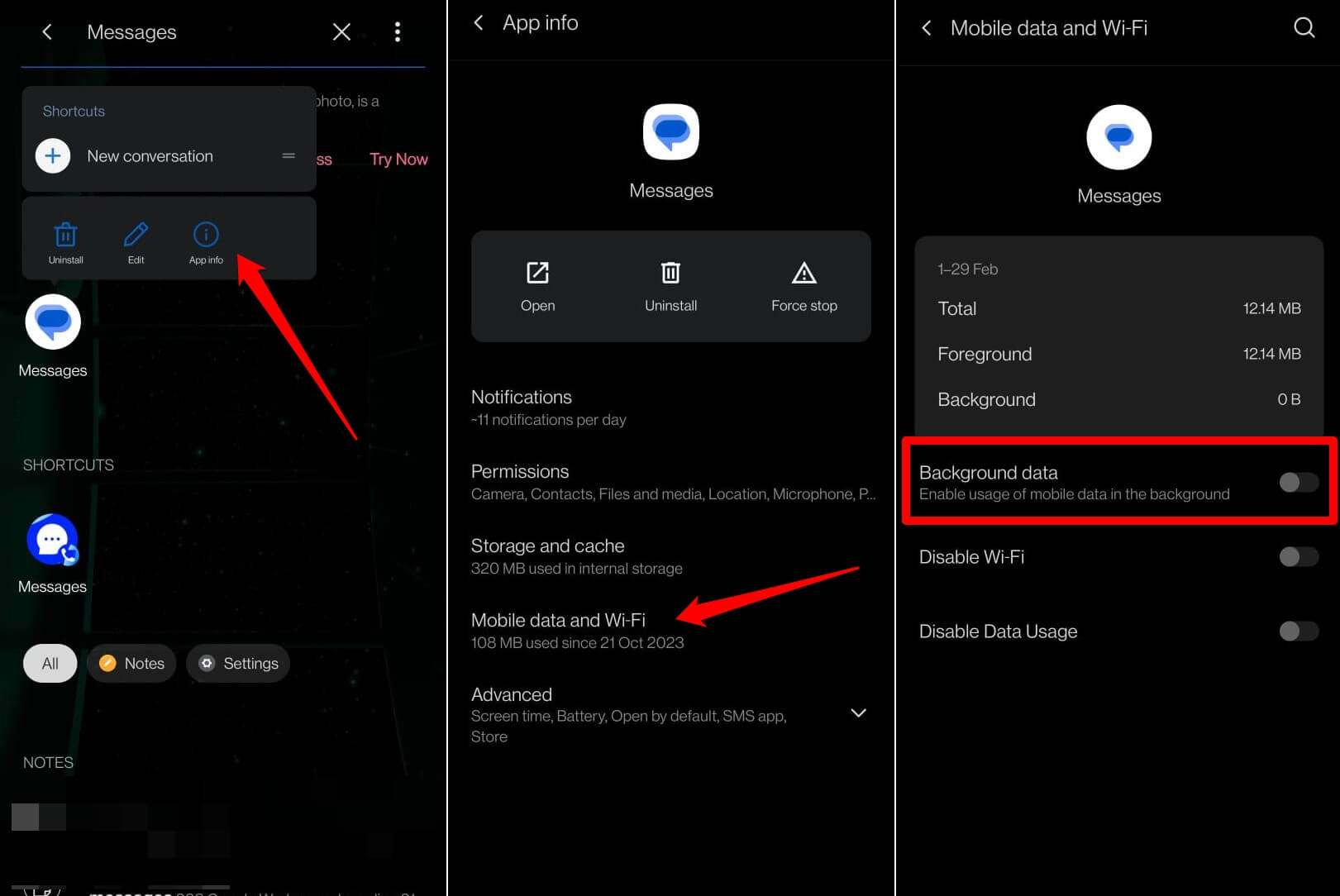 How to Fix 'Messages is Doing Work in the Background' Issue on Android 6 turn off background data for Messages app
