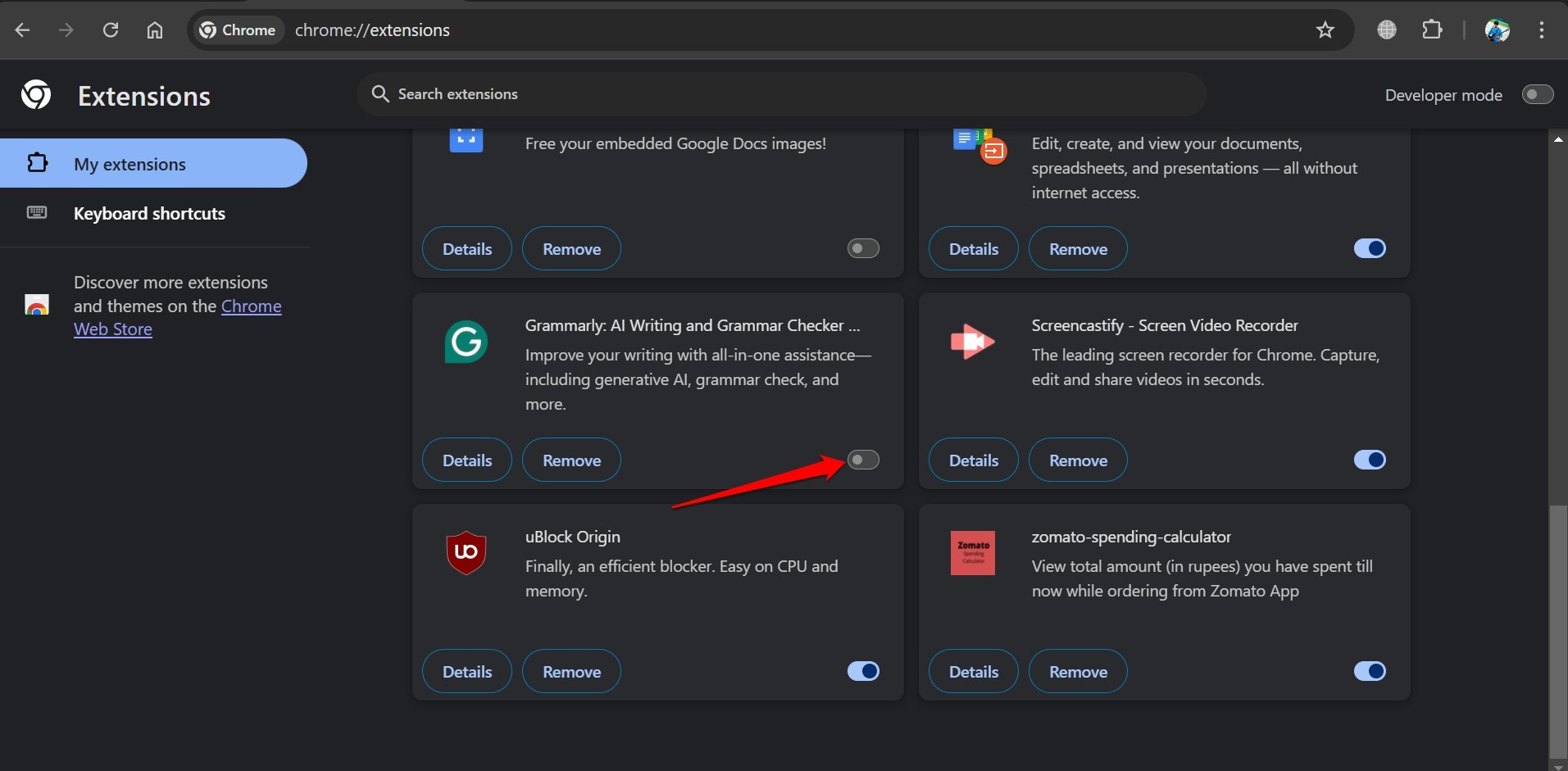 How to Fix Grammarly is Not Working in Google Docs 2 turn off grammarly extension on browser.