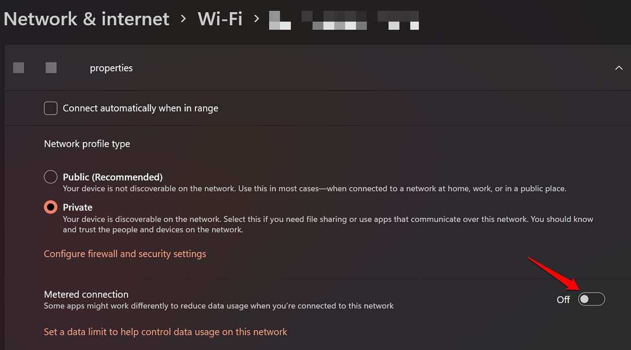 turn off metered connection