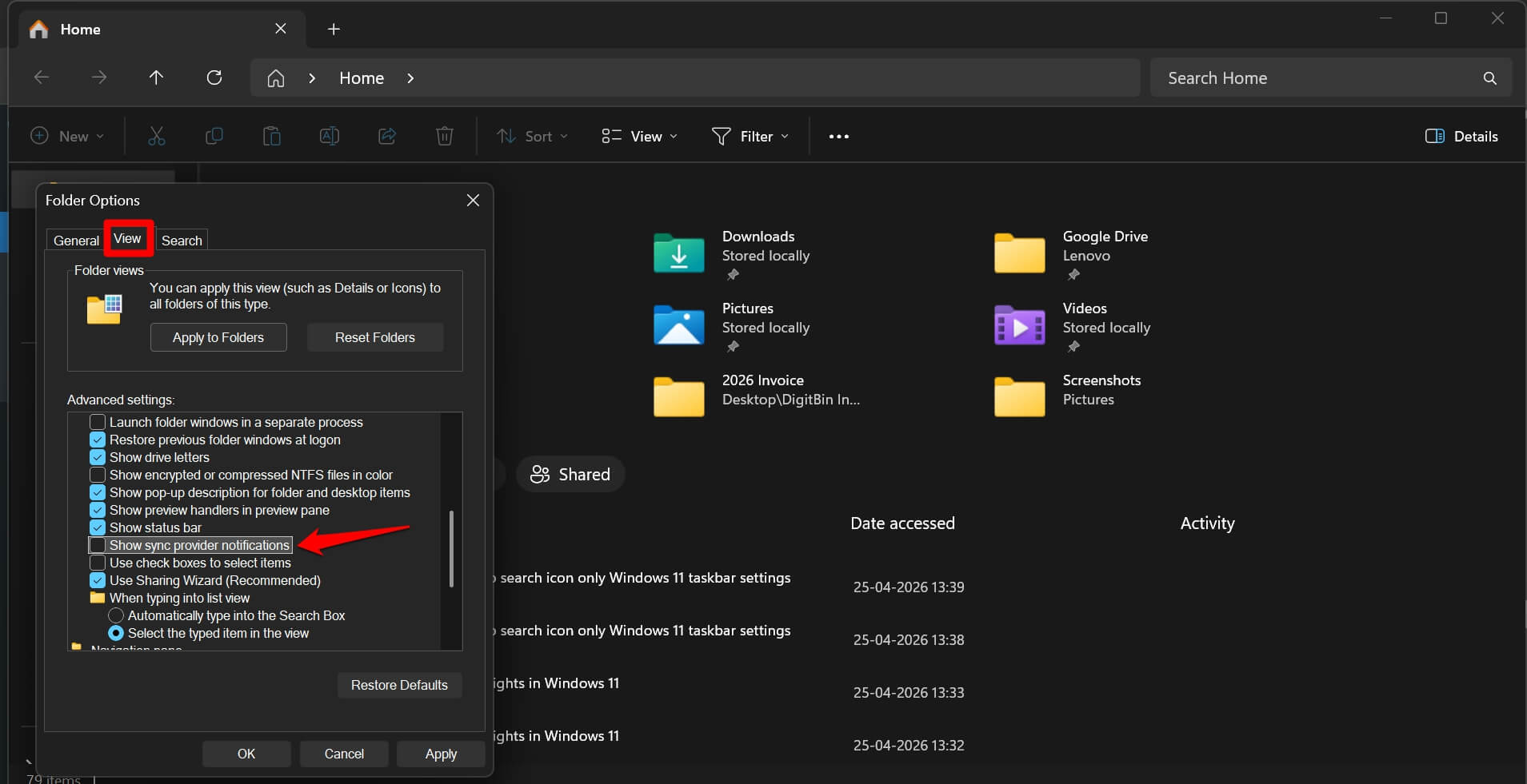 Every Windows 11 setting I turned off after a fresh install in 2026 12 turn off sync provider notifications in Windows 11 file explorer