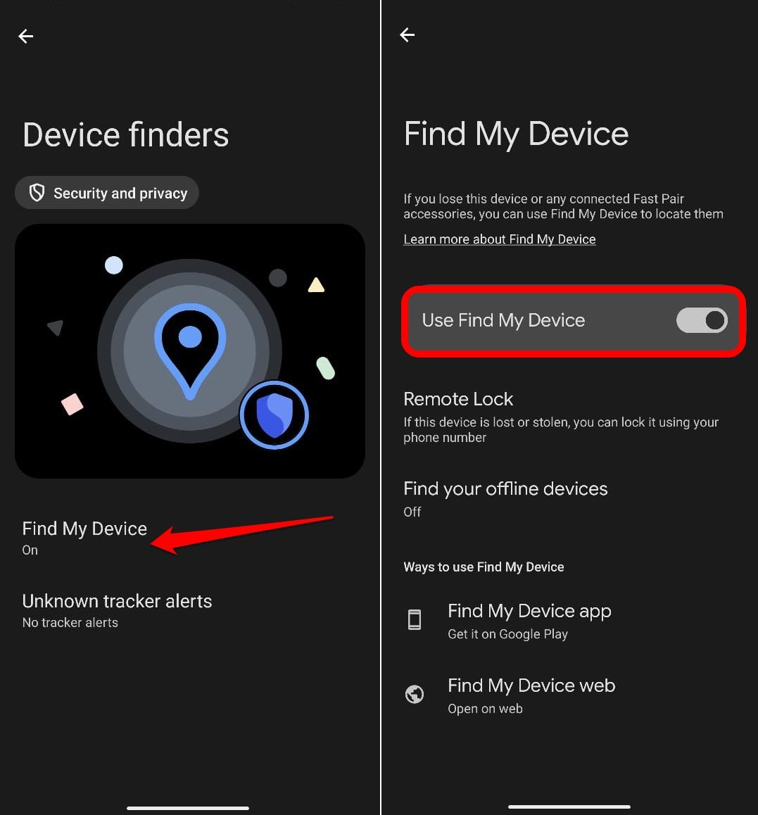 turn on Find My Device on Android phone