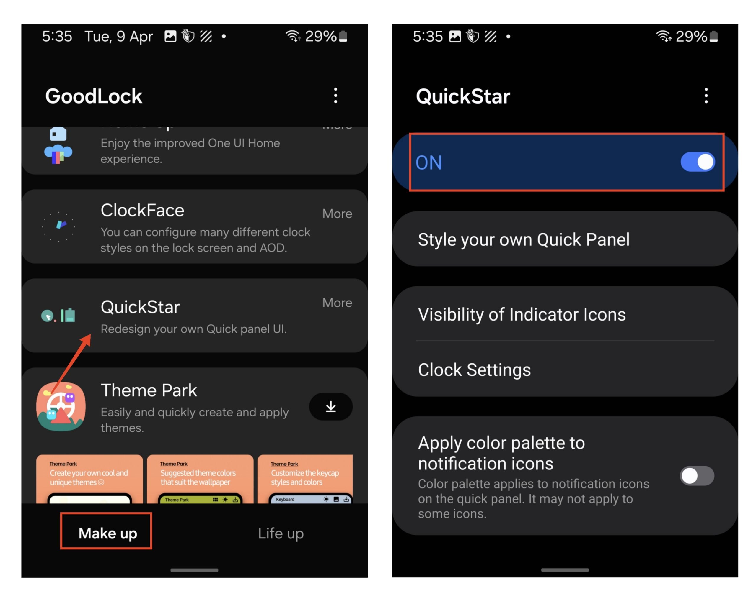 turn on QuickStar